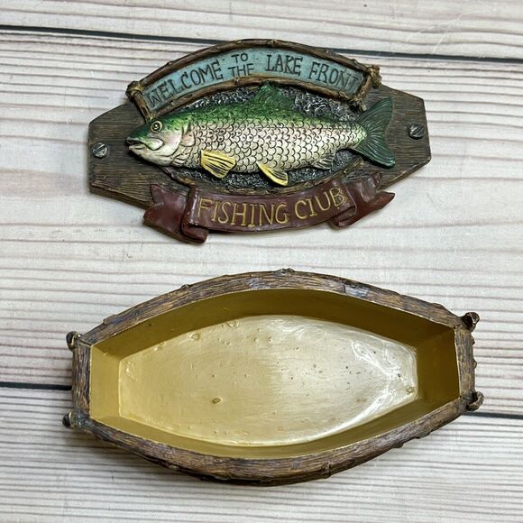 Vintage Trinket Box Welcome to Lake Front Fishing Club Accessory Container Wood - Picture 15 of 15
